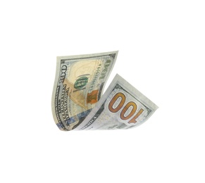 Photo of One hundred dollar banknote on white background. American national currency