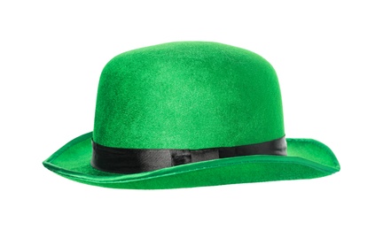 Green leprechaun hat isolated on white. Saint Patrick's Day accessory