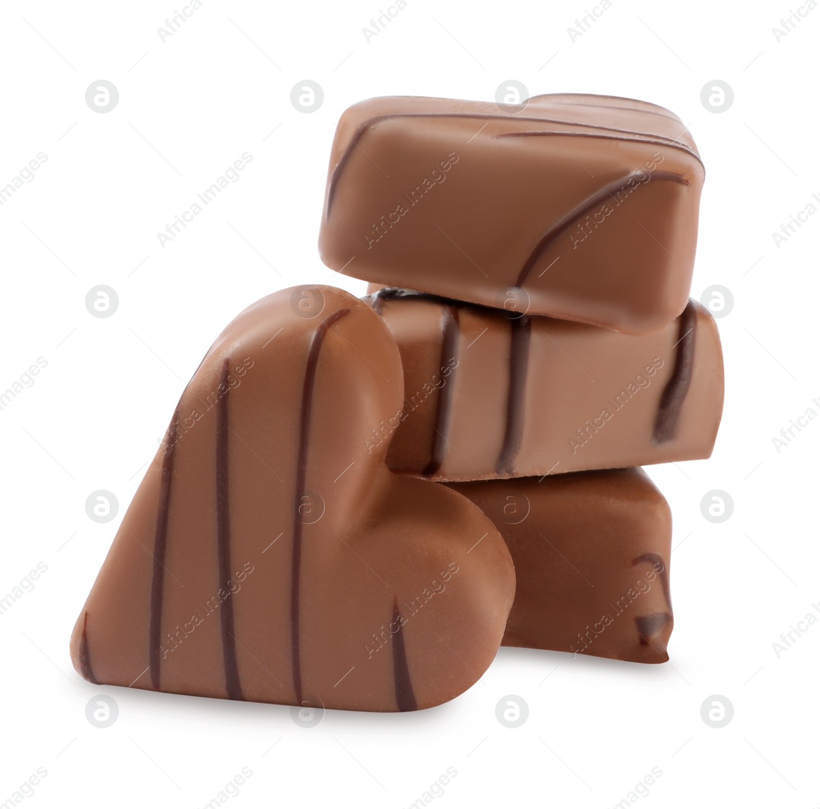 Photo of Beautiful heart shaped chocolate candies on white background