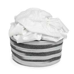 Laundry basket with clean clothes isolated on white