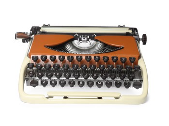 Old vintage typewriter machine isolated on white