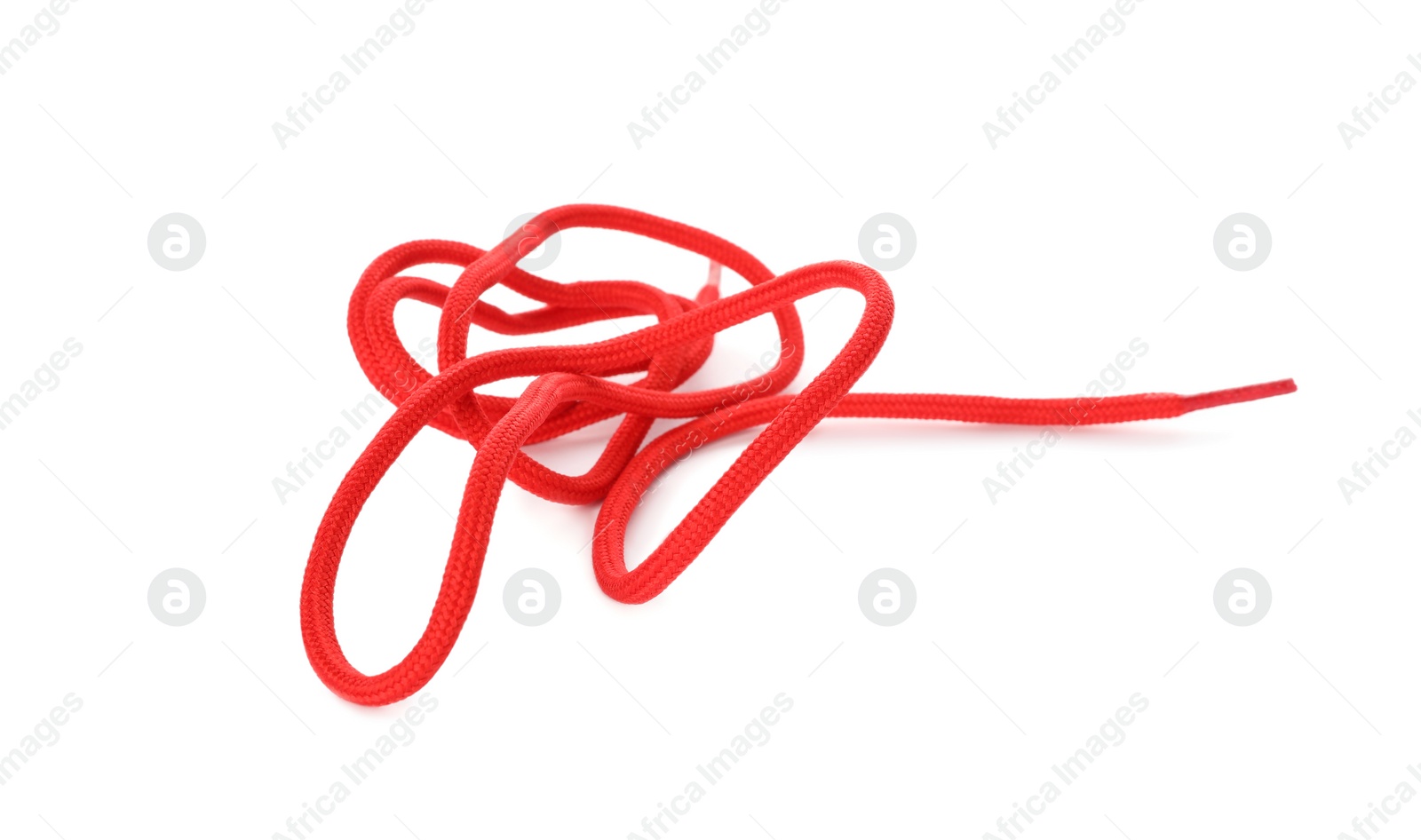 Photo of Long red shoe lace isolated on white