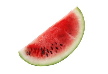 Photo of Slice of ripe watermelon on white background