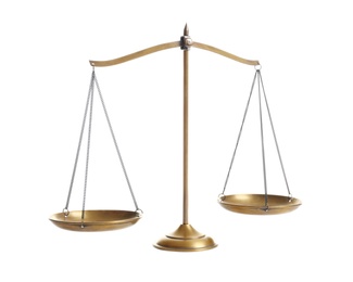 Photo of Scales of justice on white background. Law concept