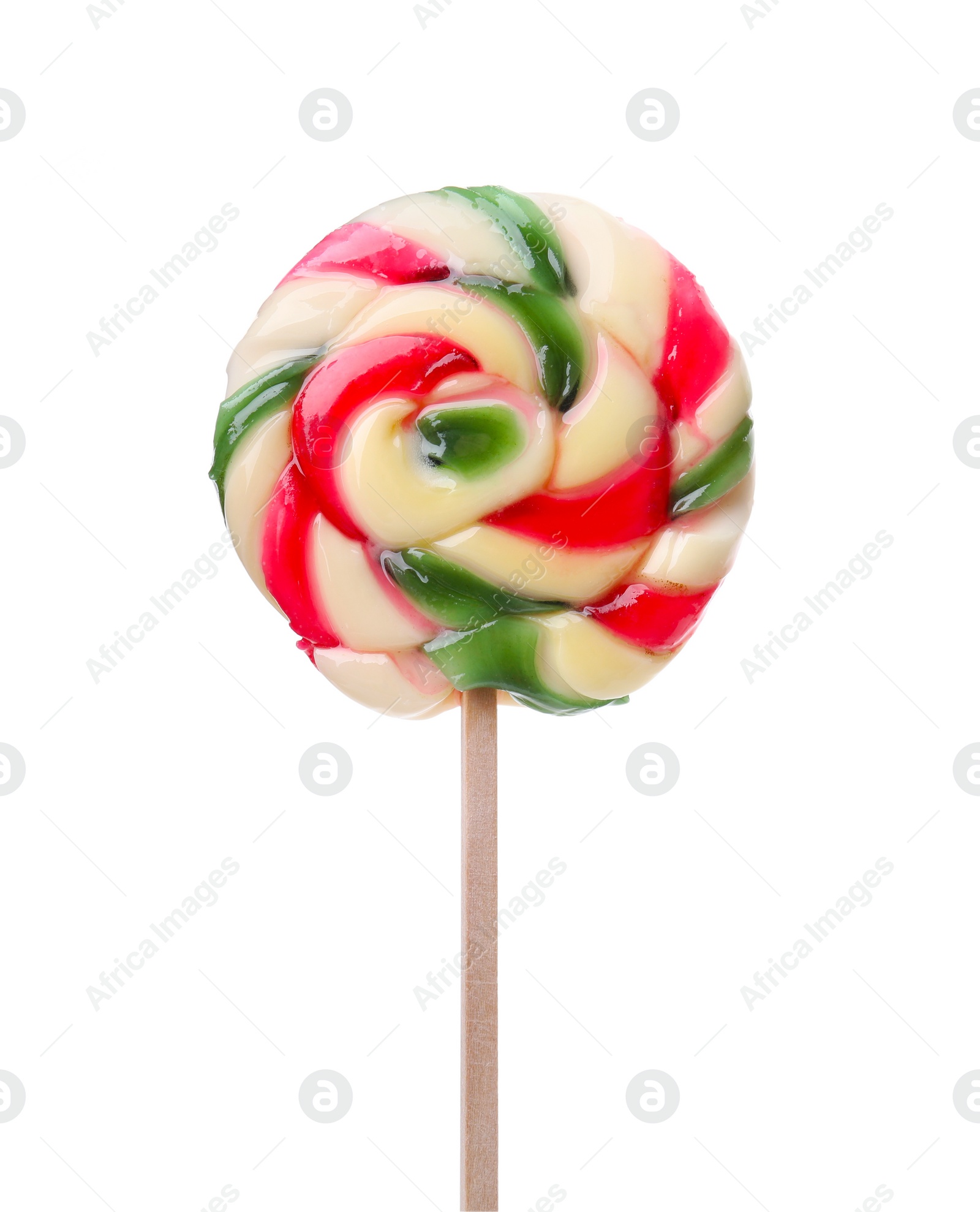 Photo of Stick with colorful lollipop swirl isolated on white