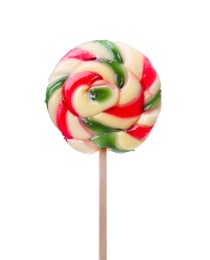 Photo of Stick with colorful lollipop swirl isolated on white