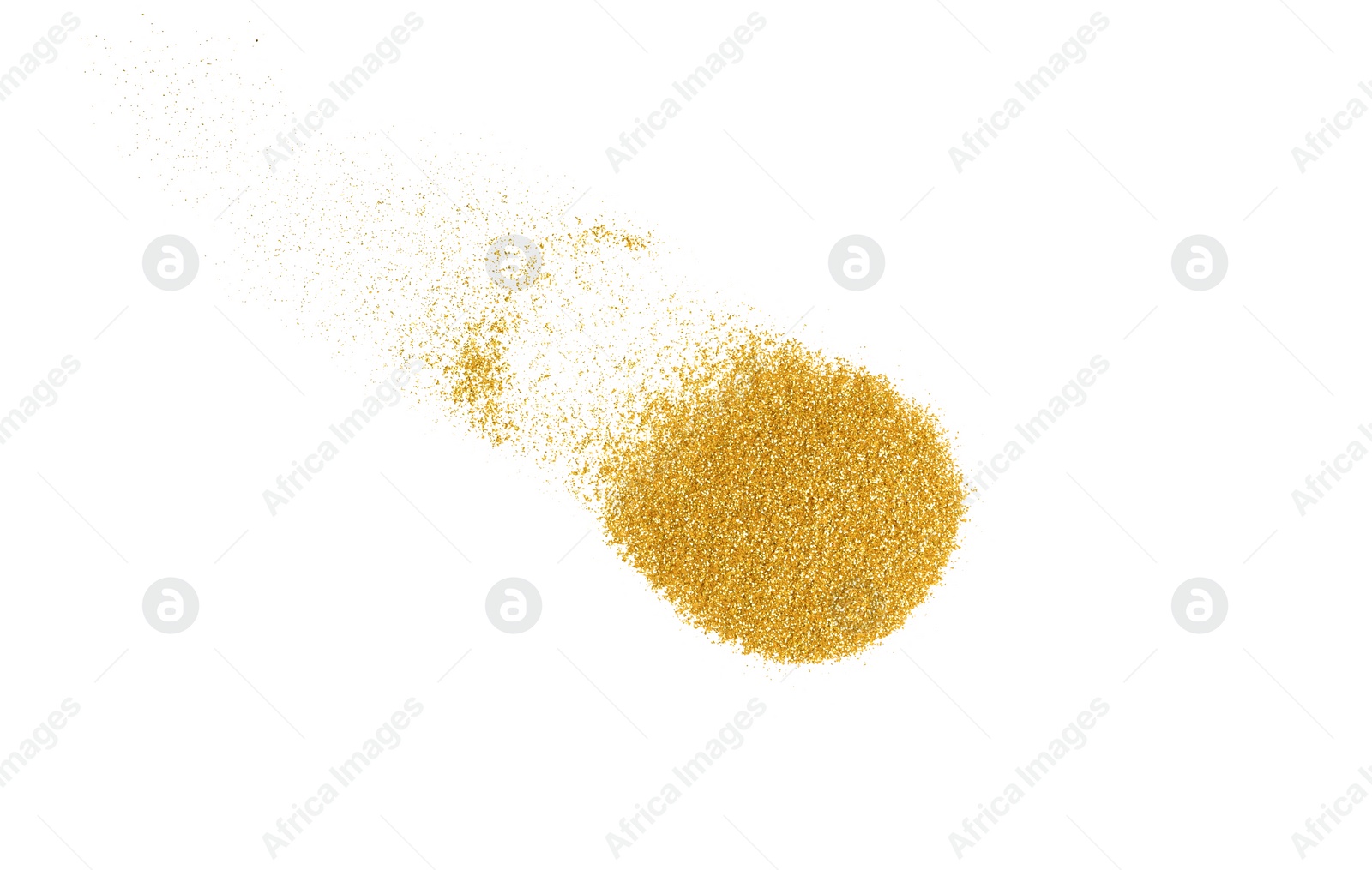 Photo of Heap of gold glitter on white background, top view