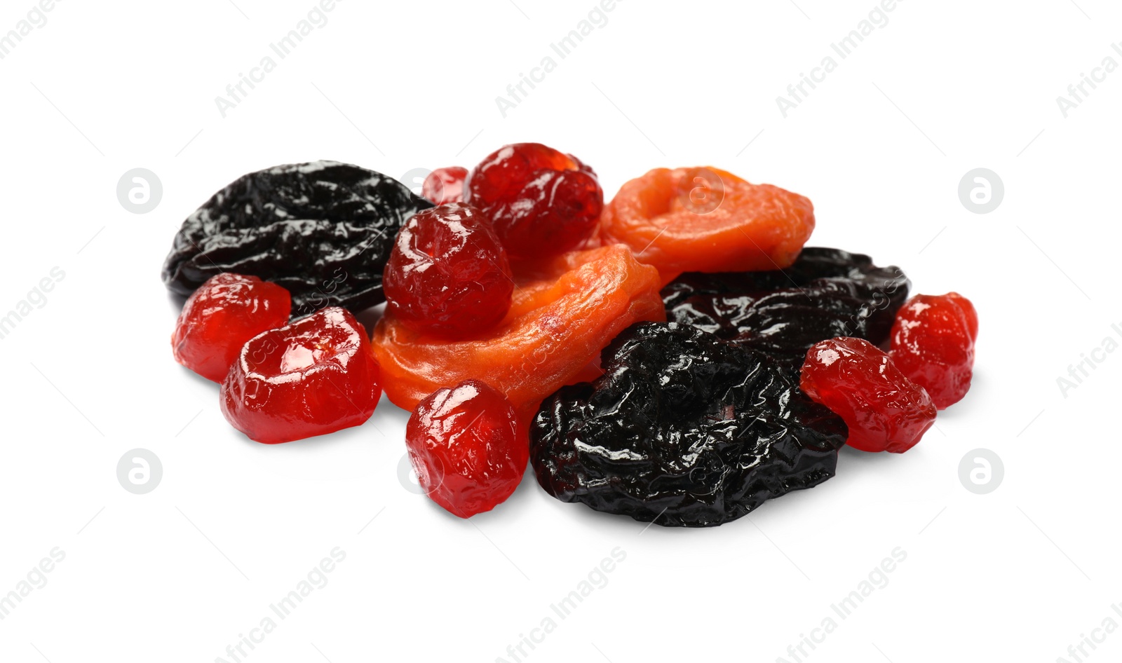 Photo of Mix of delicious dried fruits isolated on white