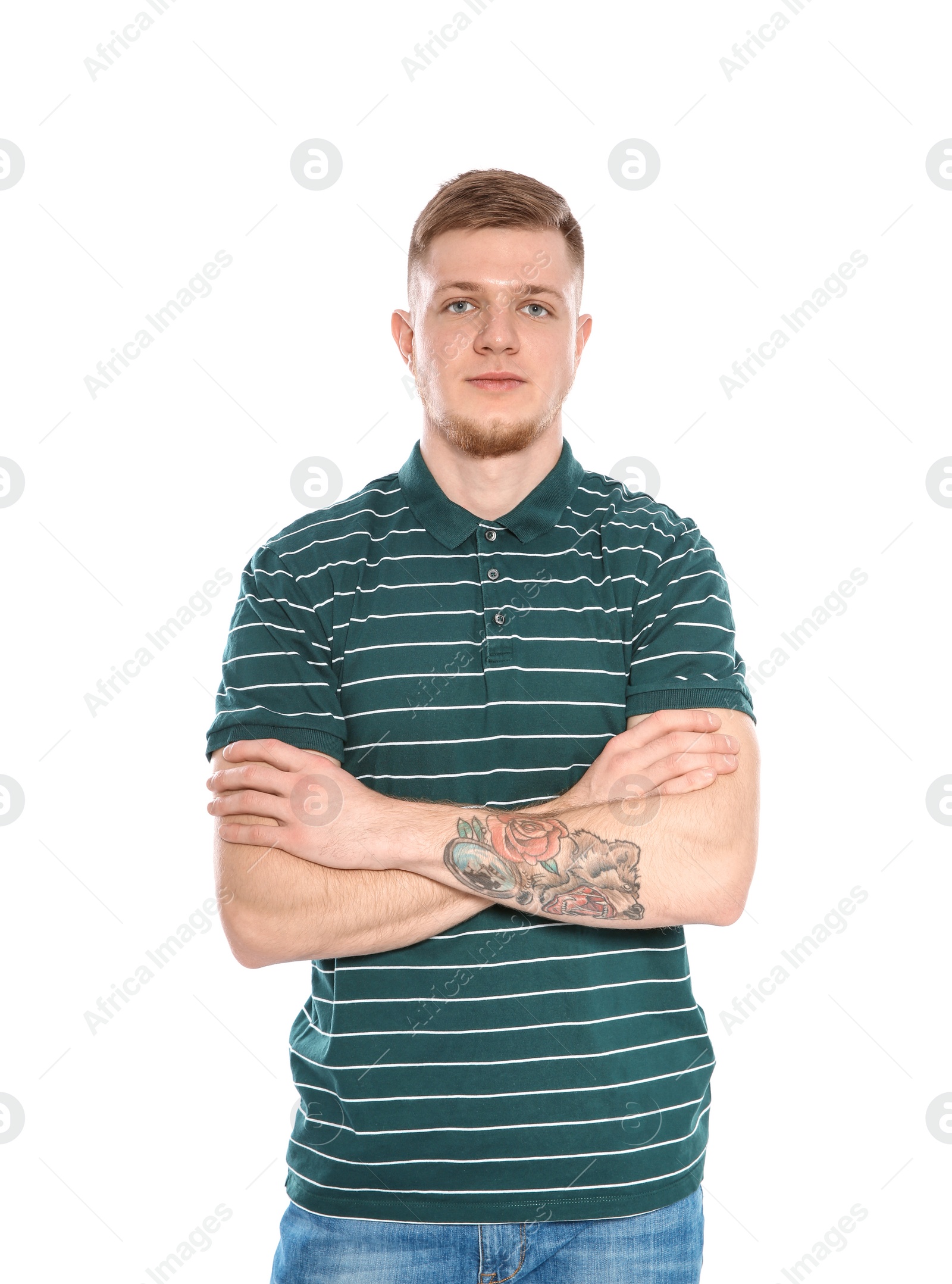 Photo of Portrait of handsome young man on white background