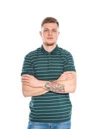 Portrait of handsome young man on white background