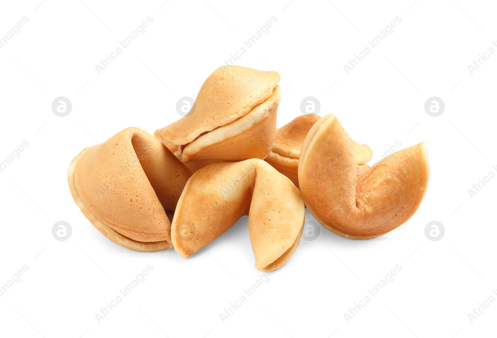 Photo of Traditional homemade fortune cookies on white background