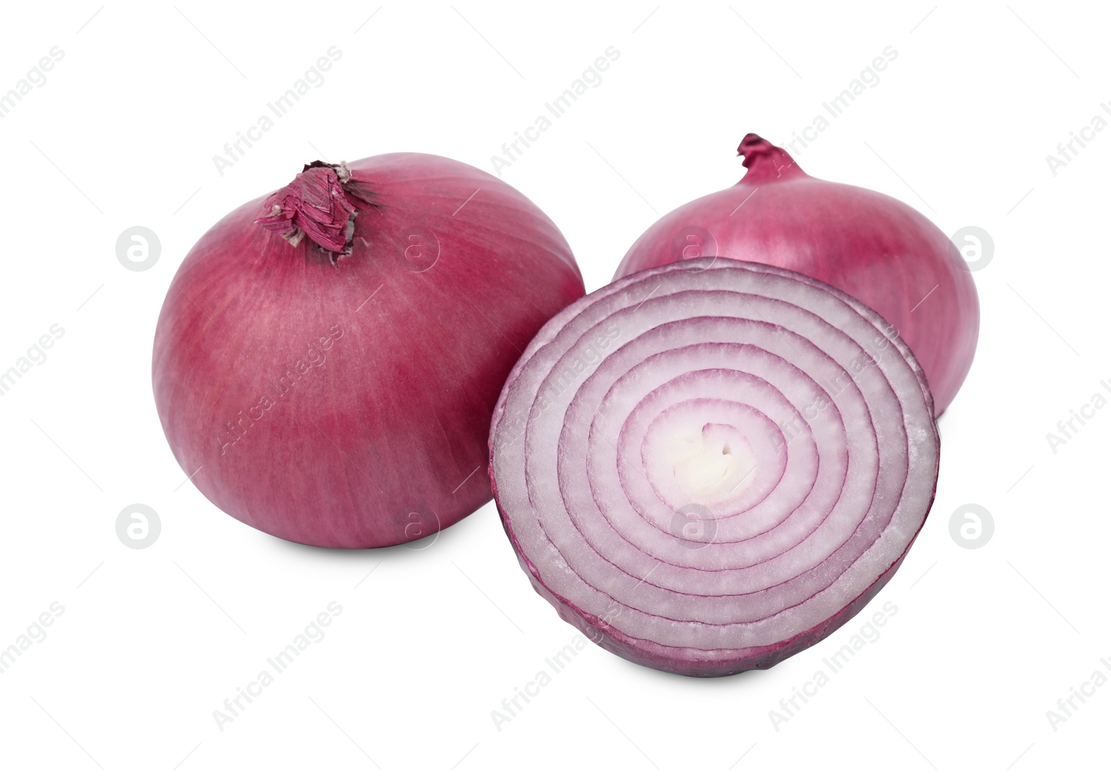 Photo of Ripe fresh red onions isolated on white