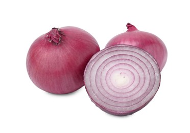 Photo of Ripe fresh red onions isolated on white