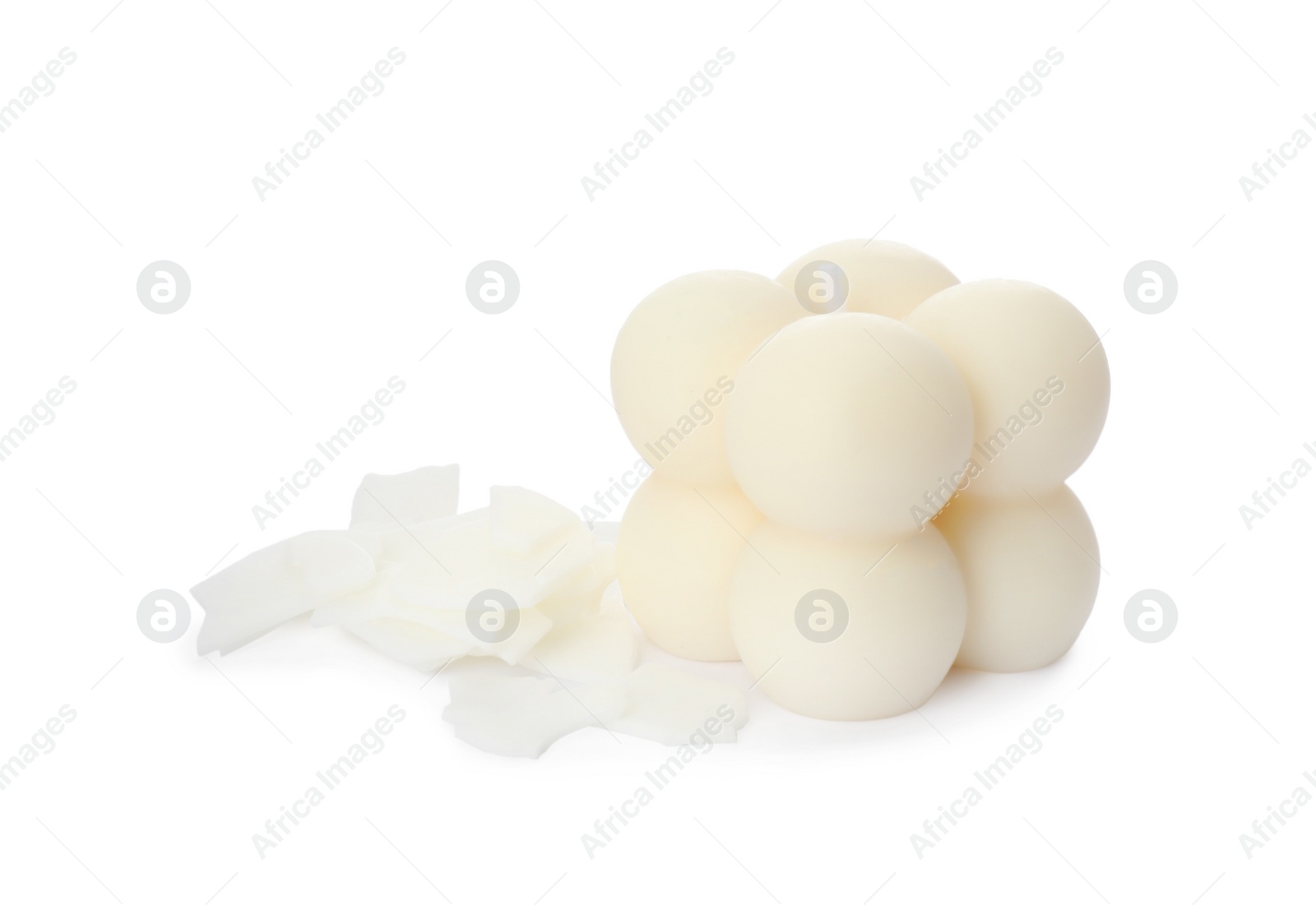 Photo of Aromatic soy candle with wooden wick isolated on white