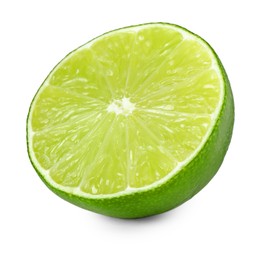 Half of fresh green ripe lime isolated on white