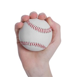 Boy with baseball ball on white background, closeup