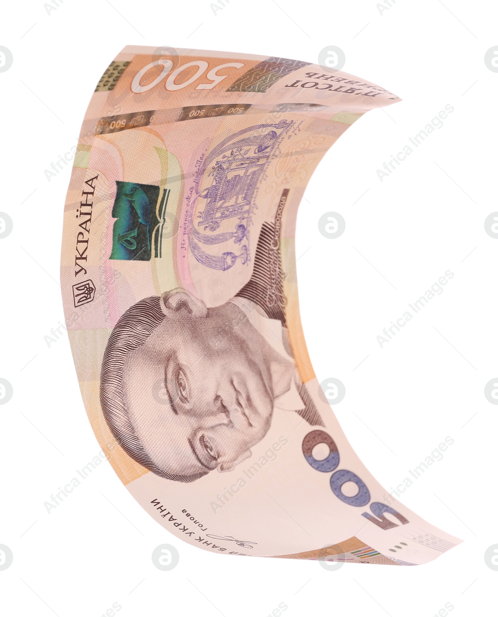 Photo of 500 Ukrainian Hryvnia banknote on white background
