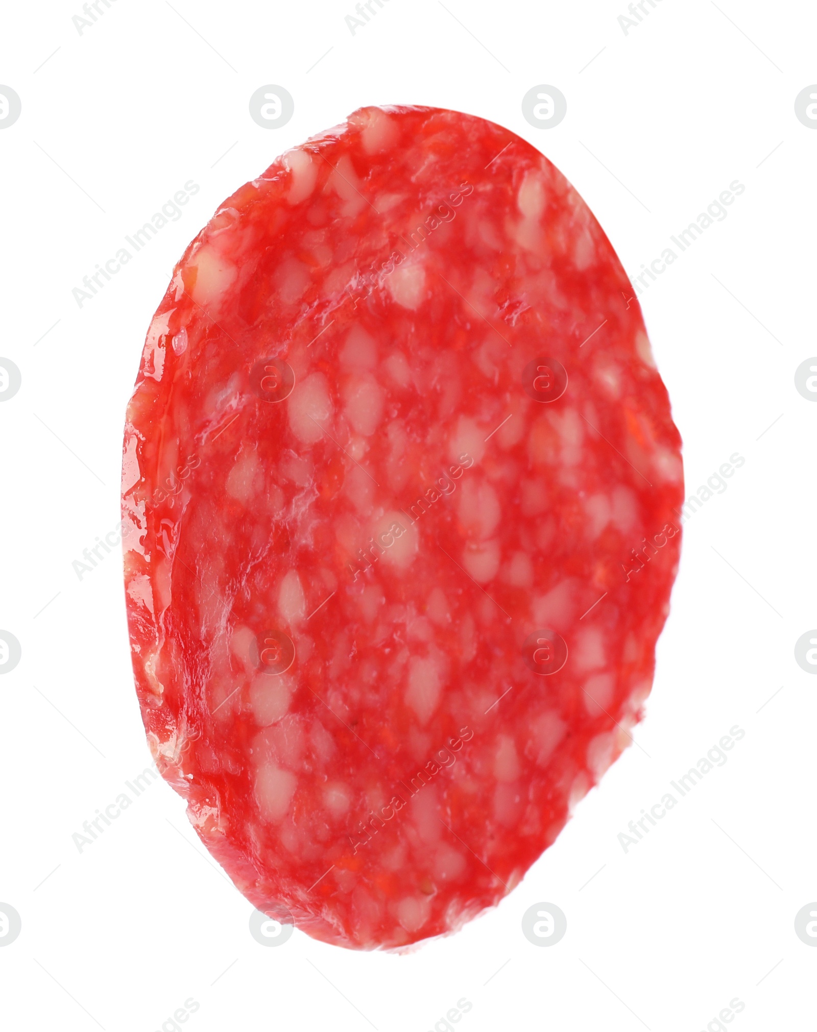 Photo of Cut fresh tasty sausage on white background