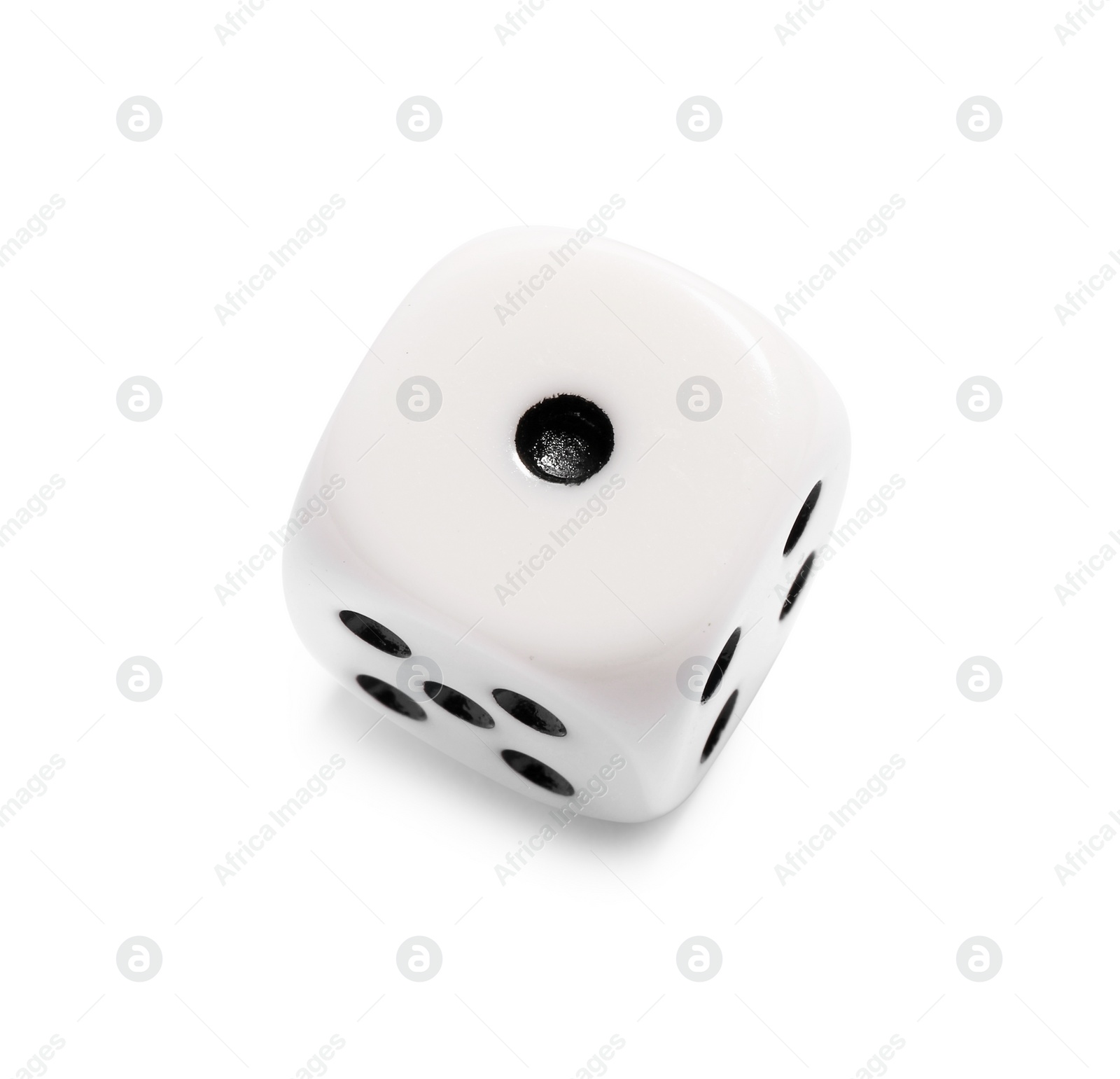 Photo of One dice isolated on white, above view