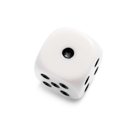 One dice isolated on white, above view