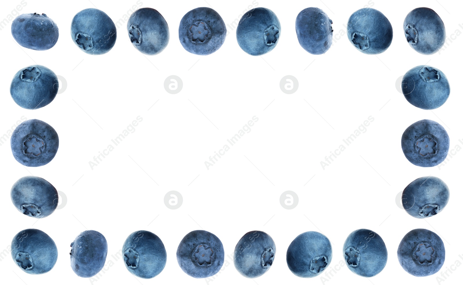 Image of Frame of fresh blueberries on white background