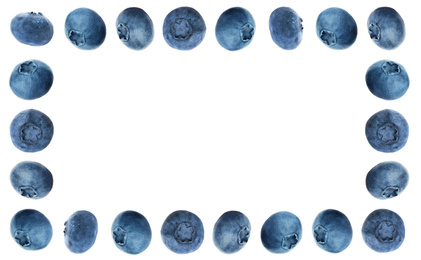 Image of Frame of fresh blueberries on white background