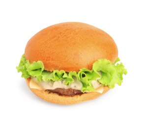 One tasty cheeseburger with lettuce isolated on white