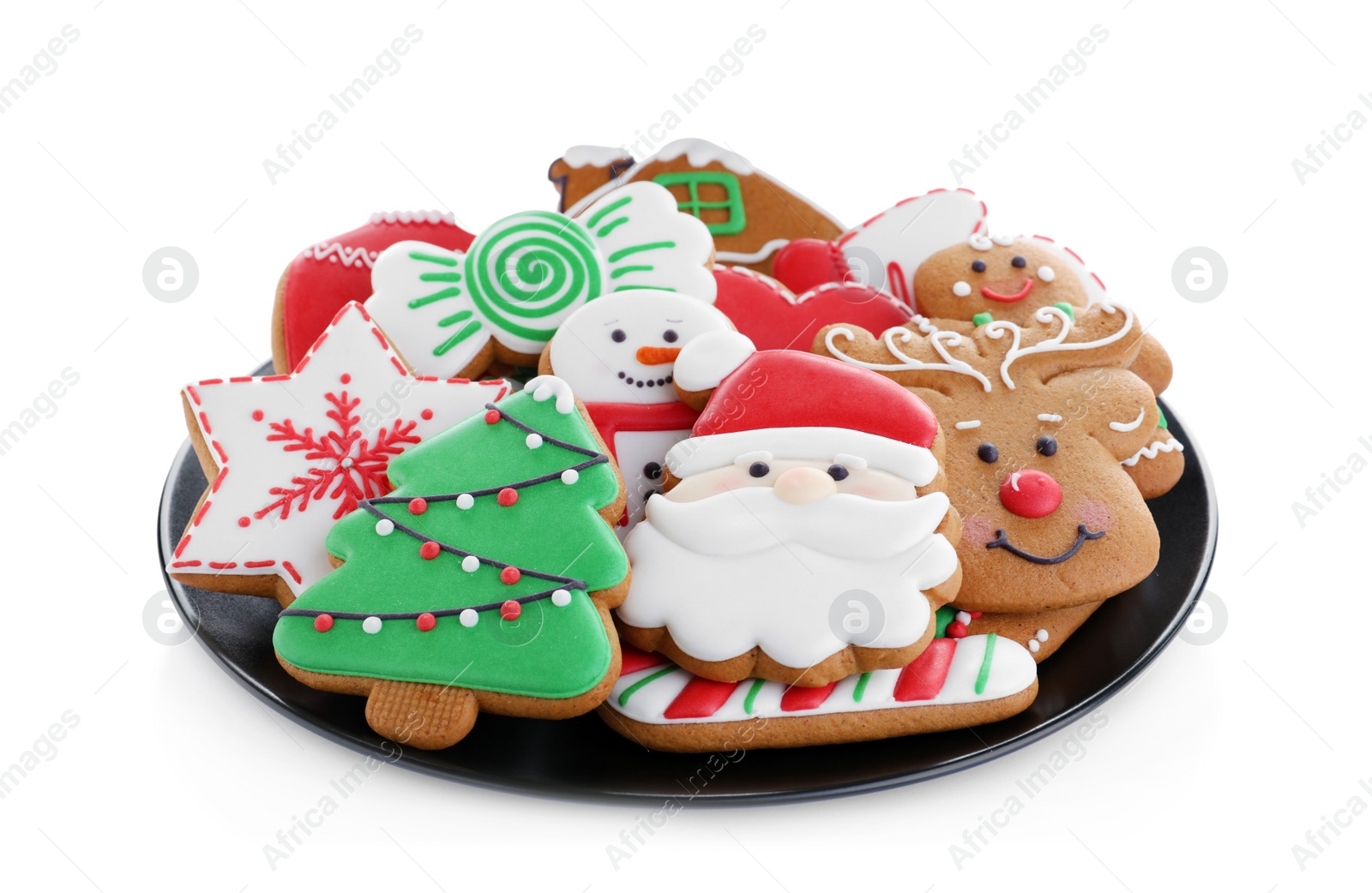 Photo of Delicious gingerbread Christmas cookies on white background