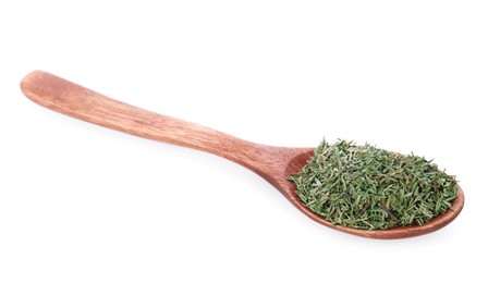 Spoon of dried thyme isolated on white