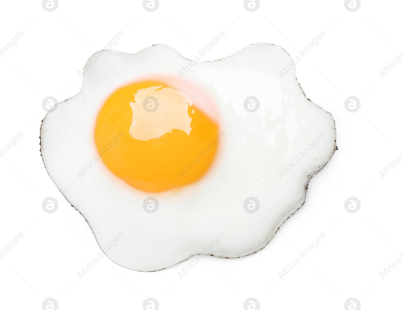 Image of Tasty fried chicken egg isolated on white, top view