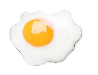 Tasty fried chicken egg isolated on white, top view