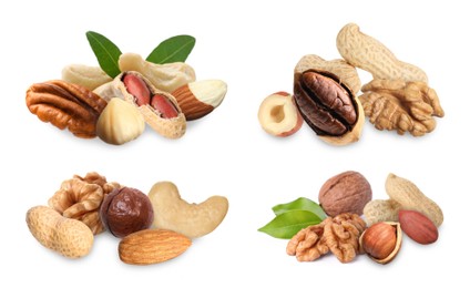 Image of Many different nuts isolated on white, set