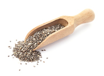 Photo of Scoop and chia seeds isolated on white