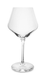 Photo of Empty clear wine glass on white background