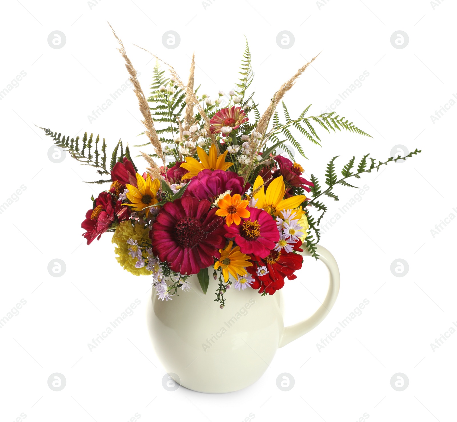 Photo of Beautiful wild flowers in jug isolated on white