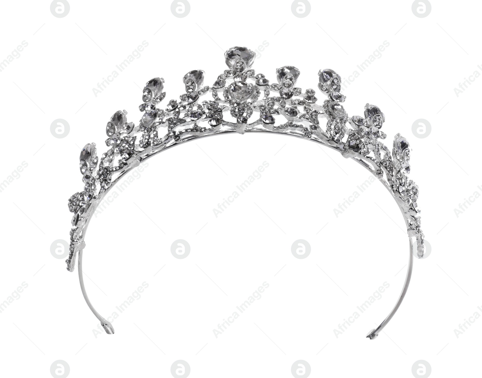 Photo of Beautiful silver tiara with diamonds isolated on white