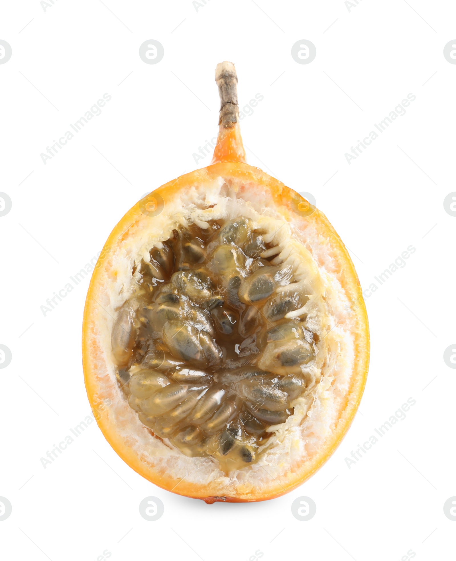 Photo of Half of delicious ripe granadilla isolated on white