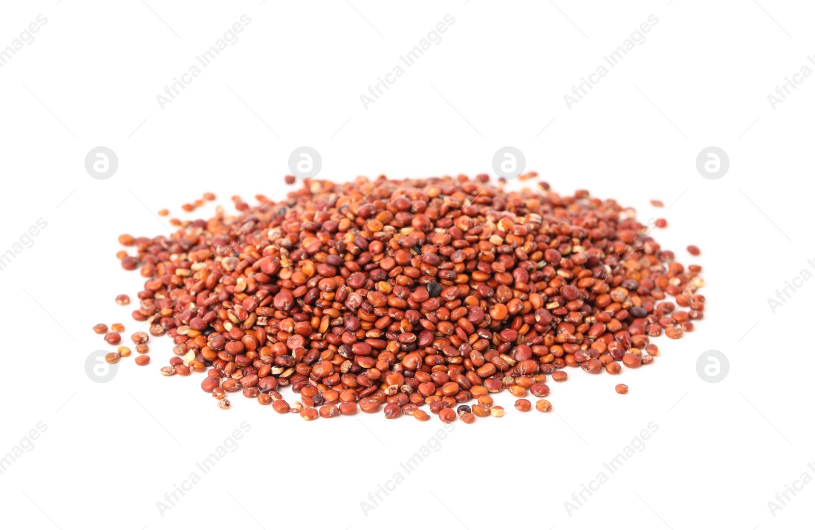 Photo of Pile of raw red quinoa seeds on white background. Vegetable planting