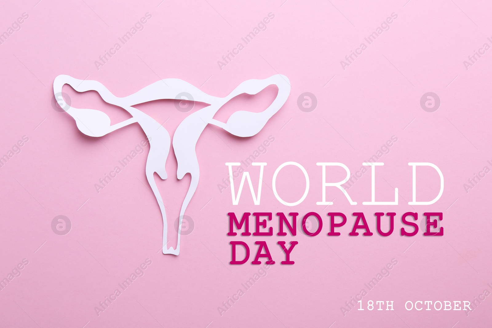 Image of World Menopause Day - October, 18. Paper uterus on pink background, top view