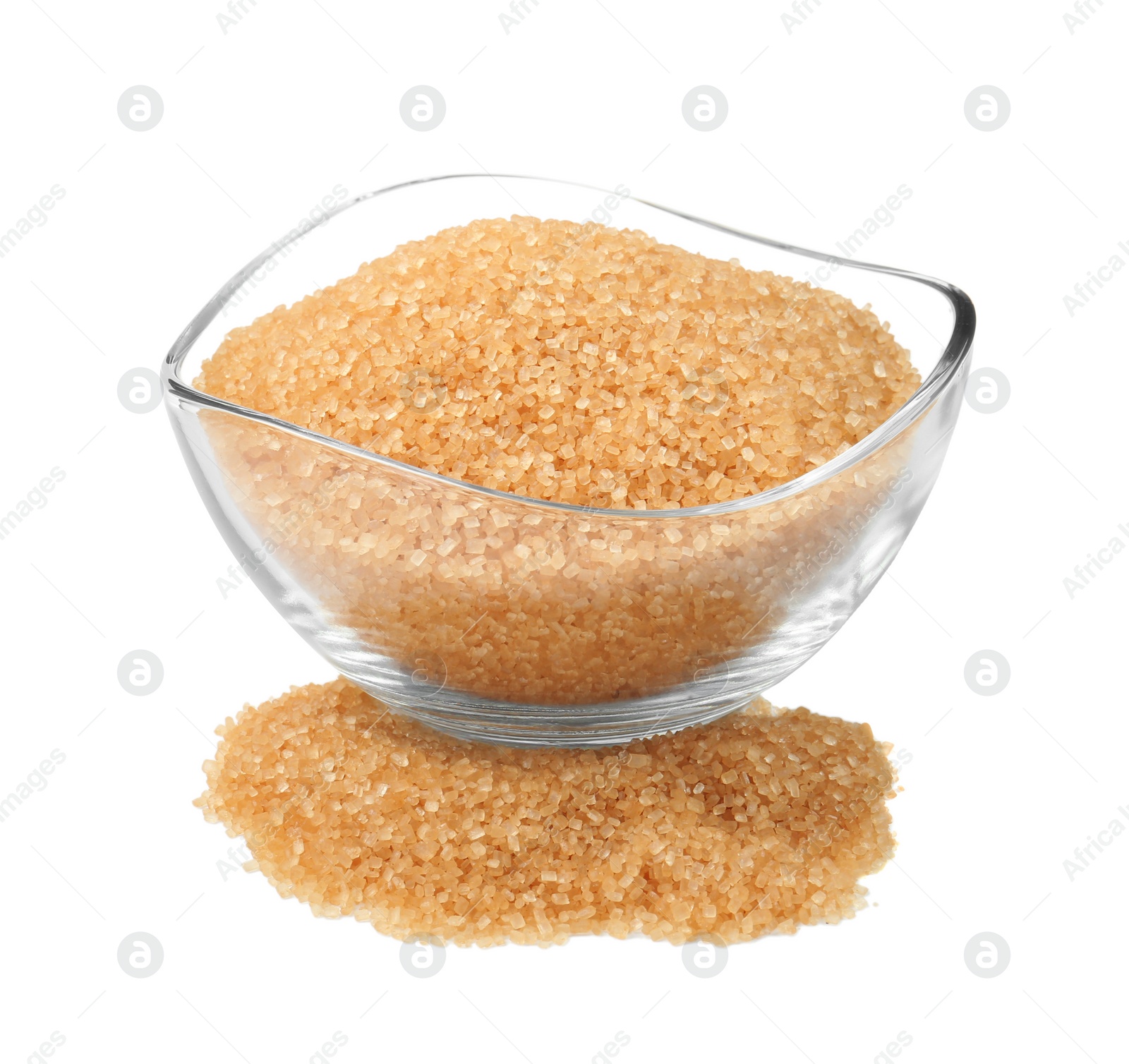 Photo of Brown sugar in glass bowl isolated on white