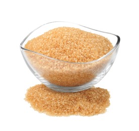 Photo of Brown sugar in glass bowl isolated on white