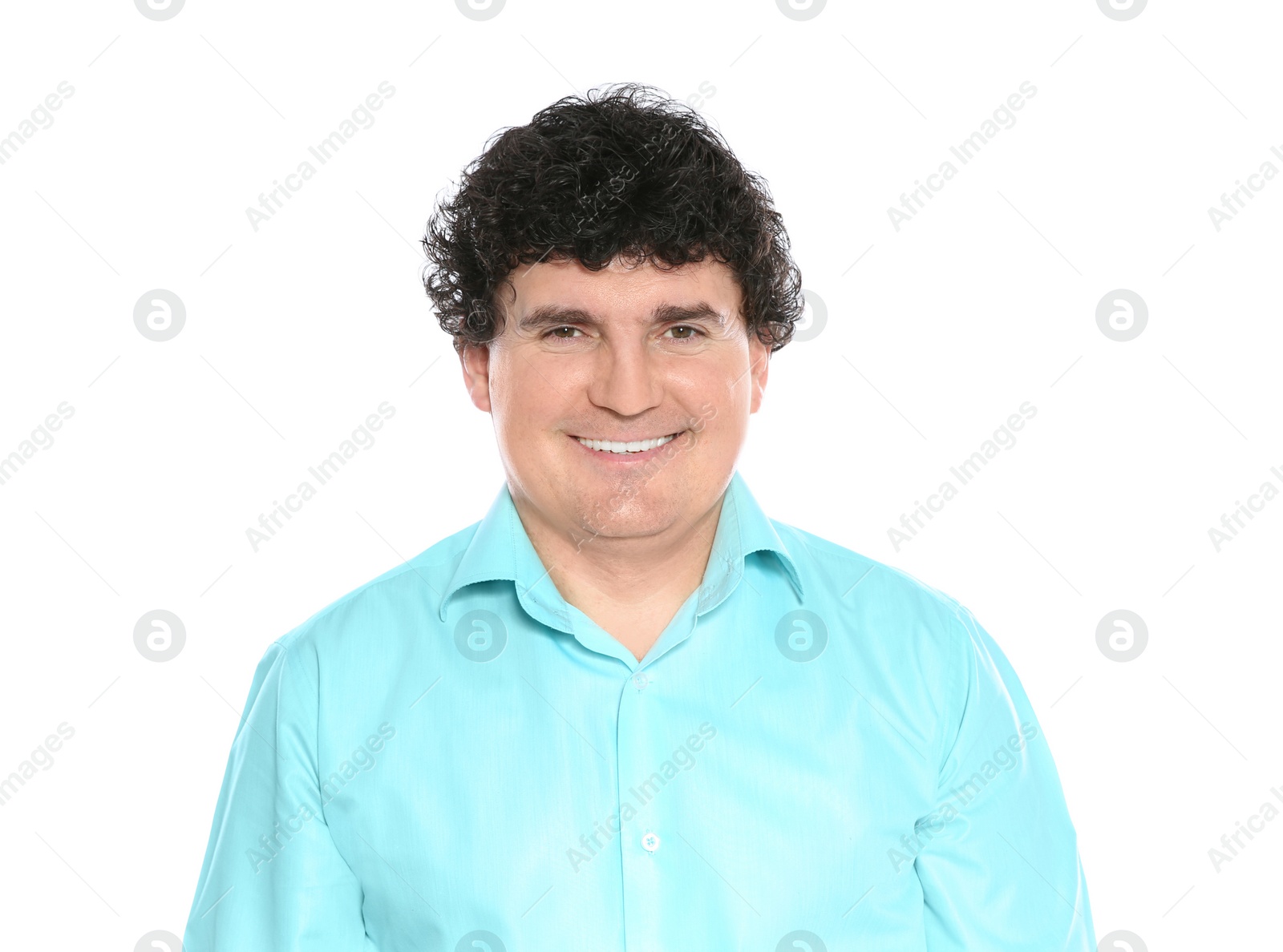 Photo of Portrait of handsome mature man posing on white background