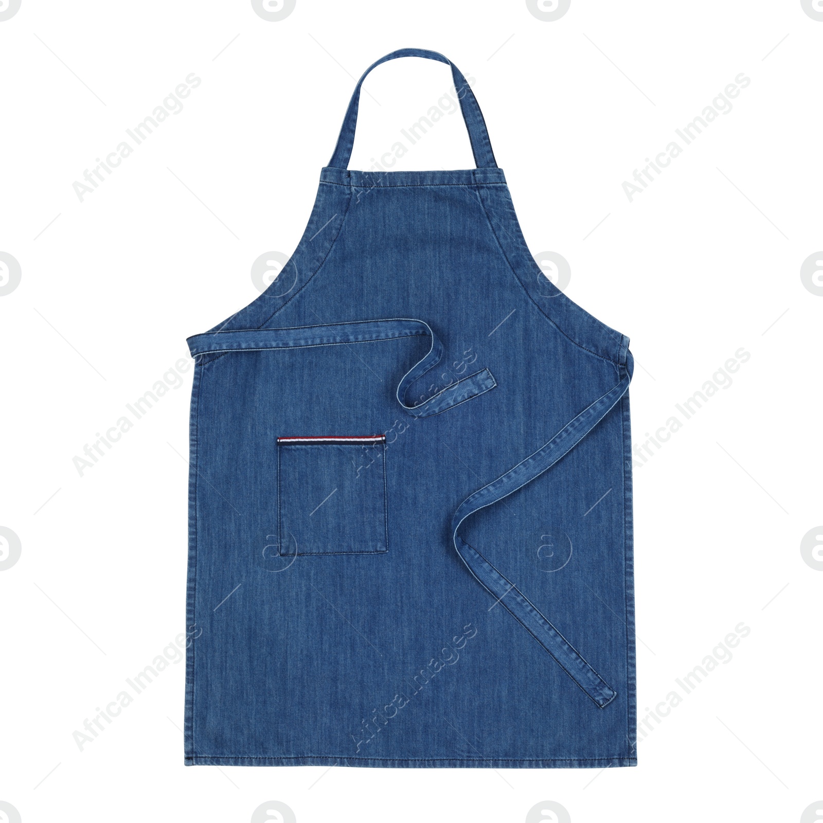 Photo of Denim blue kitchen apron isolated on white