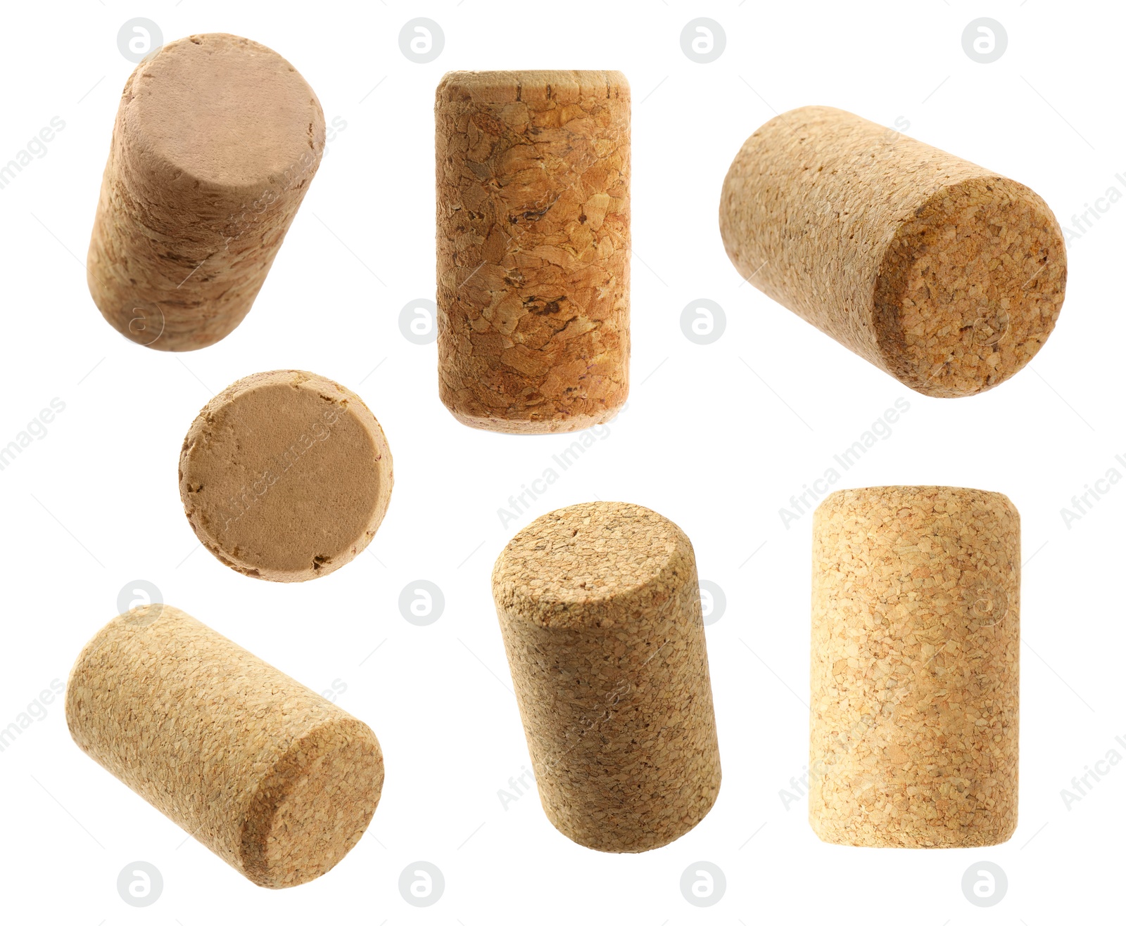 Image of Set with wine corks on white background