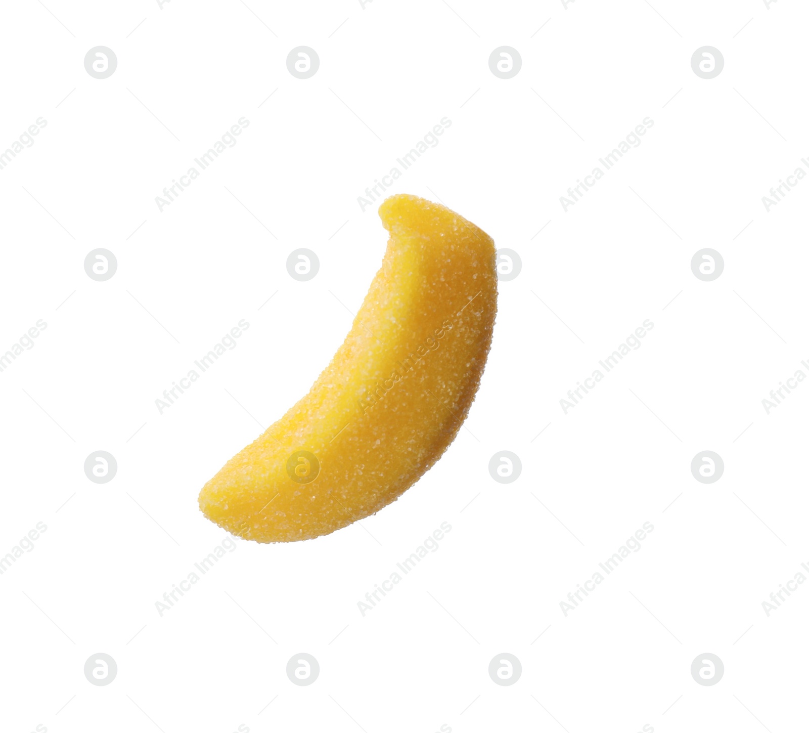 Photo of Tasty jelly candy in shape of banana isolated on white