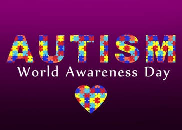 Illustration of Text World Autism Awareness Day on color background