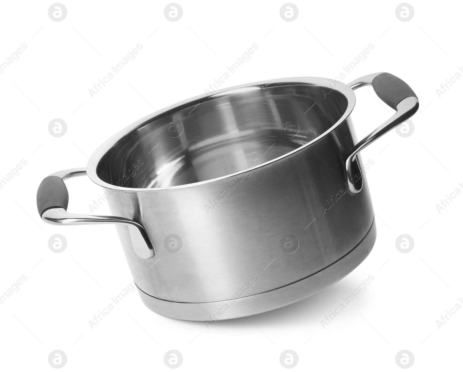 Photo of Empty modern steel pot isolated on white