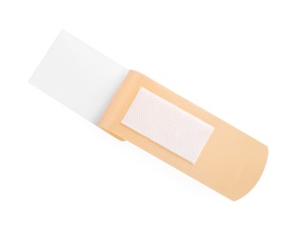 Photo of One medical adhesive bandage isolated on white, top view