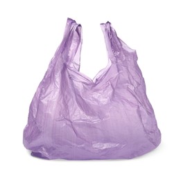 Photo of One purple plastic bag isolated on white