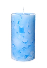 Scented color wax candle on white background